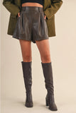 Leather Pleated Shorts