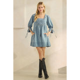 Denim Smocked Babydoll Mini