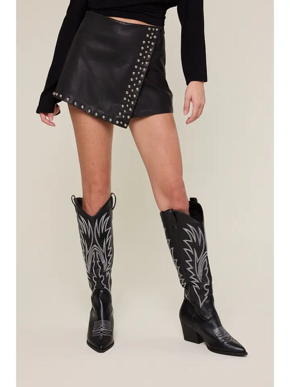 Faux Leather Studded Skort