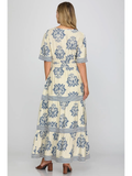 Woven Print Tiered Maxi Dress - Greige Goods