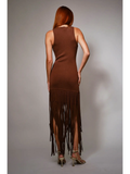 Fringe Hem Knit Maxi Dress - Greige Goods