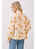 Polka Dot Ruffle Hem Long Sleeve Shirt