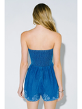 Denim Embroidery Smocked Tube Romper - Greige Goods