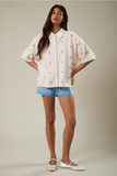 Polka Dot Short Sleeve Sweater Cardigan