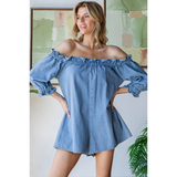 Off the Shoulder Denim Romper - Greige Goods