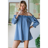 Off the Shoulder Denim Romper - Greige Goods