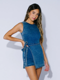 Sleeveless Wrap Denim Romper - Greige Goods