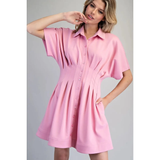 Solid Pleated Mini Dress - Greige Goods