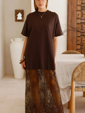 Floral Patchwork Short Sleeve T Shirt Loose Maxi Dress - Greige Goods