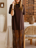 Floral Patchwork Short Sleeve T Shirt Loose Maxi Dress - Greige Goods