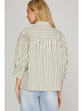 Woven Striped Button Down Top - Greige Goods