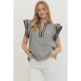 Gingham Flutter Sleeve Top - Greige Goods