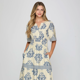 Woven Print Tiered Maxi Dress - Greige Goods