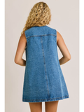 Sleeveless Round Neck Button Down Denim Mini Dress - Greige Goods