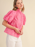 Polka Dot Ruffled Button Down - Greige Goods