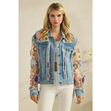 Denim Jacket with Floral Organza Inset