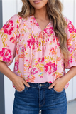 Floral Print Tie Blouse - Greige Goods