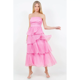 Ruffle Detail Tube Midi Dress