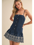 Sleeveless Denim Dress With Embroidery