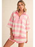 Striped Half Zip Top and Shorts Set - Greige Goods