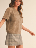 Short Puff Sleeve Sweater Cardigan