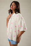 Polka Dot Short Sleeve Sweater Cardigan