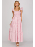 Square Neck Stripe Tiered Maxi Dress - Greige Goods