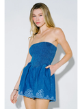 Denim Embroidery Smocked Tube Romper - Greige Goods