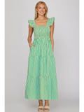 Square Neck Stripe Tiered Maxi Dress - Greige Goods