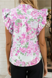 Floral Print Ruffle Sleeve Blouse - Greige Goods