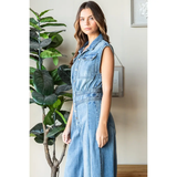 Denim Button Down Sleeveless Jumpsuit - Greige Goods