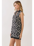 Floral Embroidered Lattice Shift Mini Dress