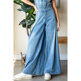 Denim Button Down Sleeveless Jumpsuit - Greige Goods