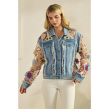 Denim Jacket with Floral Organza Inset