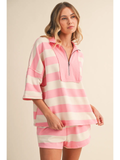 Striped Half Zip Top and Shorts Set - Greige Goods