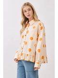 Polka Dot Ruffle Hem Long Sleeve Shirt