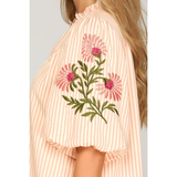Embroidered Striped Mini Dress - Greige Goods