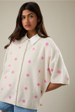 Polka Dot Short Sleeve Sweater Cardigan
