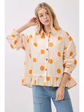 Polka Dot Ruffle Hem Long Sleeve Shirt