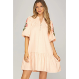 Embroidered Striped Mini Dress - Greige Goods