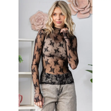 Lace Long Sleeve See Through Top - Greige Goods
