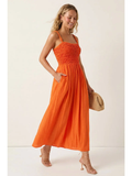 Smocked Maxi Cord Strap Dress - Greige Goods