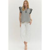 Gingham Flutter Sleeve Top - Greige Goods