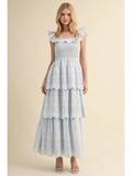 Ruffled Smocked Eyelet Tiered Maxi Dress - Greige Goods