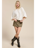 Button Front Short Sleeve Knit Cardigan - Greige Goods
