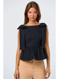 Peplum Top with Ribbon - Greige Goods