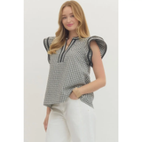 Gingham Flutter Sleeve Top - Greige Goods