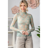 Lace Long Sleeve See Through Top - Greige Goods