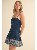 Sleeveless Denim Dress With Embroidery