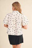 Polka Dot Ruffled Button Down Top